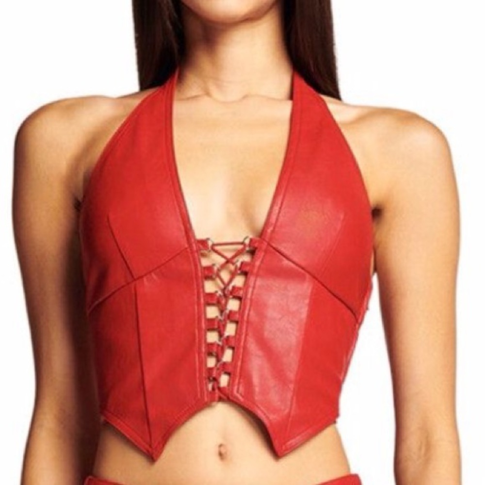 I.Am.Gia Cupid Red Faux Leather Corset Halter